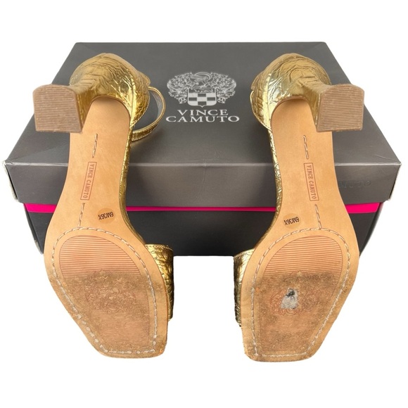 Vince Camuto Ressera Gold Croc Embossed Sandal Heels with Ankle Strap, Size 6 - Picture 6 of 9